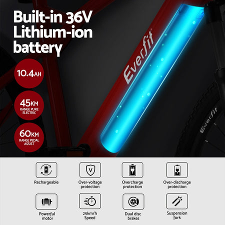 Everfit 26 Inch Electric Bike Mountain Bicycle eBike Built-in Battery 250W-4