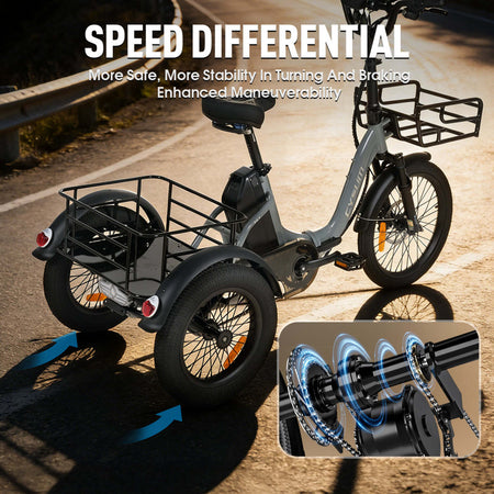 CYSUM AG1 Pro folding electric tricycle - speed differential detail