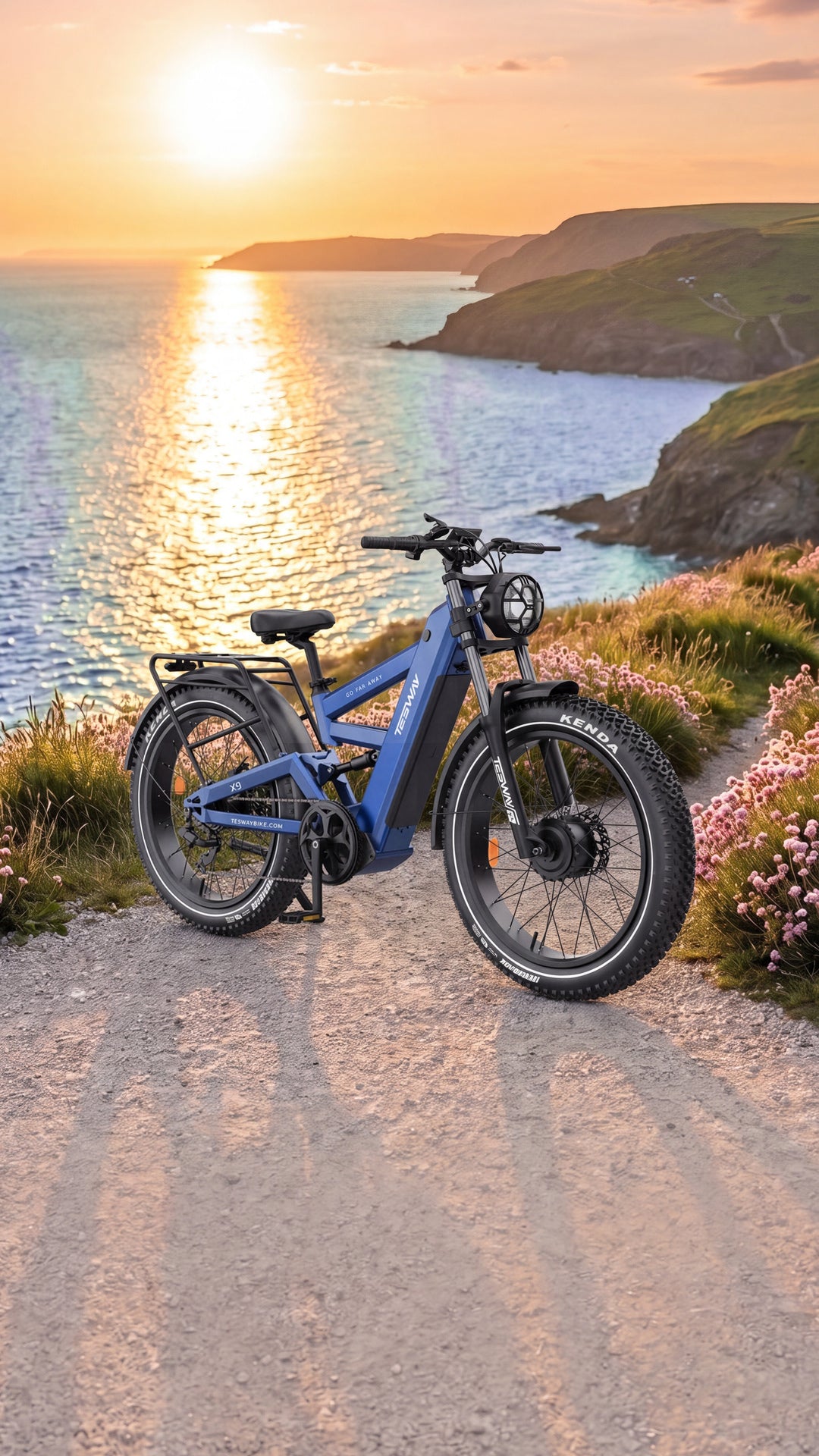 TESWAY X9 Ultra blue e-bike on a coastal clifftop path, bestsellers card