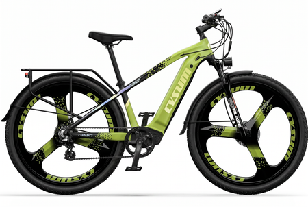 CYSUM CM520 lime green electric bike - both pedals, white background